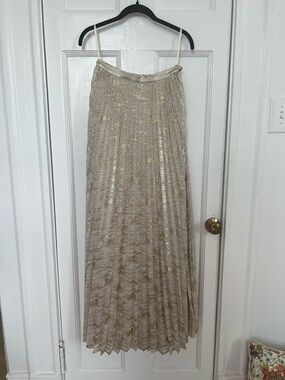 Moulinette Soeurs | Gold Metallic Pleated Maxi Skirt